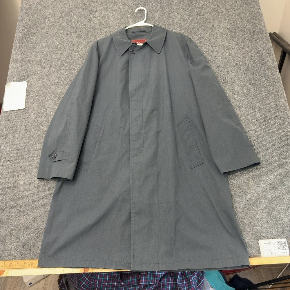Vintage Jos A Bank Overcoat Mens 44R Gray Polyester Cotton Showerproof Classic
